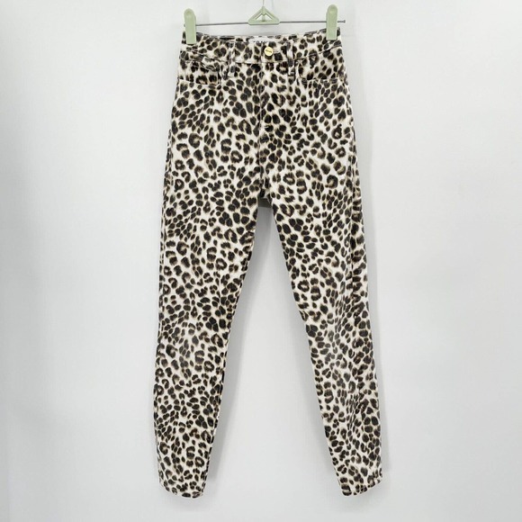 Frame Ali High Rise Cigarette Leopard Print Jeans Beige Multi Size 23 Denim - Picture 1 of 11